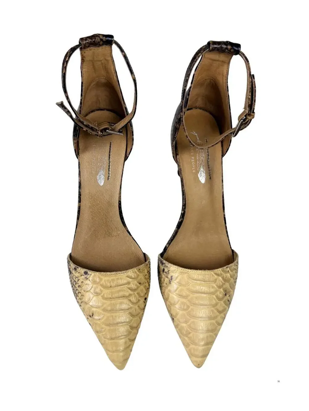 Free People Snakeskin Ankle Strap Heels Size 6.5 Pointed Toe Pumps